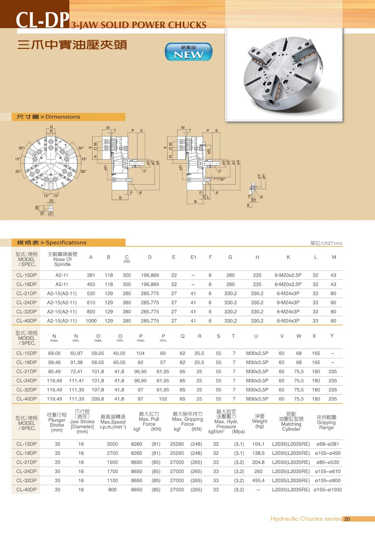 千島立車用中實液壓卡盤參數表