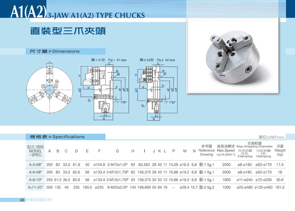 千島直裝型手動(dòng)三爪卡盤(pán)參數(shù)表