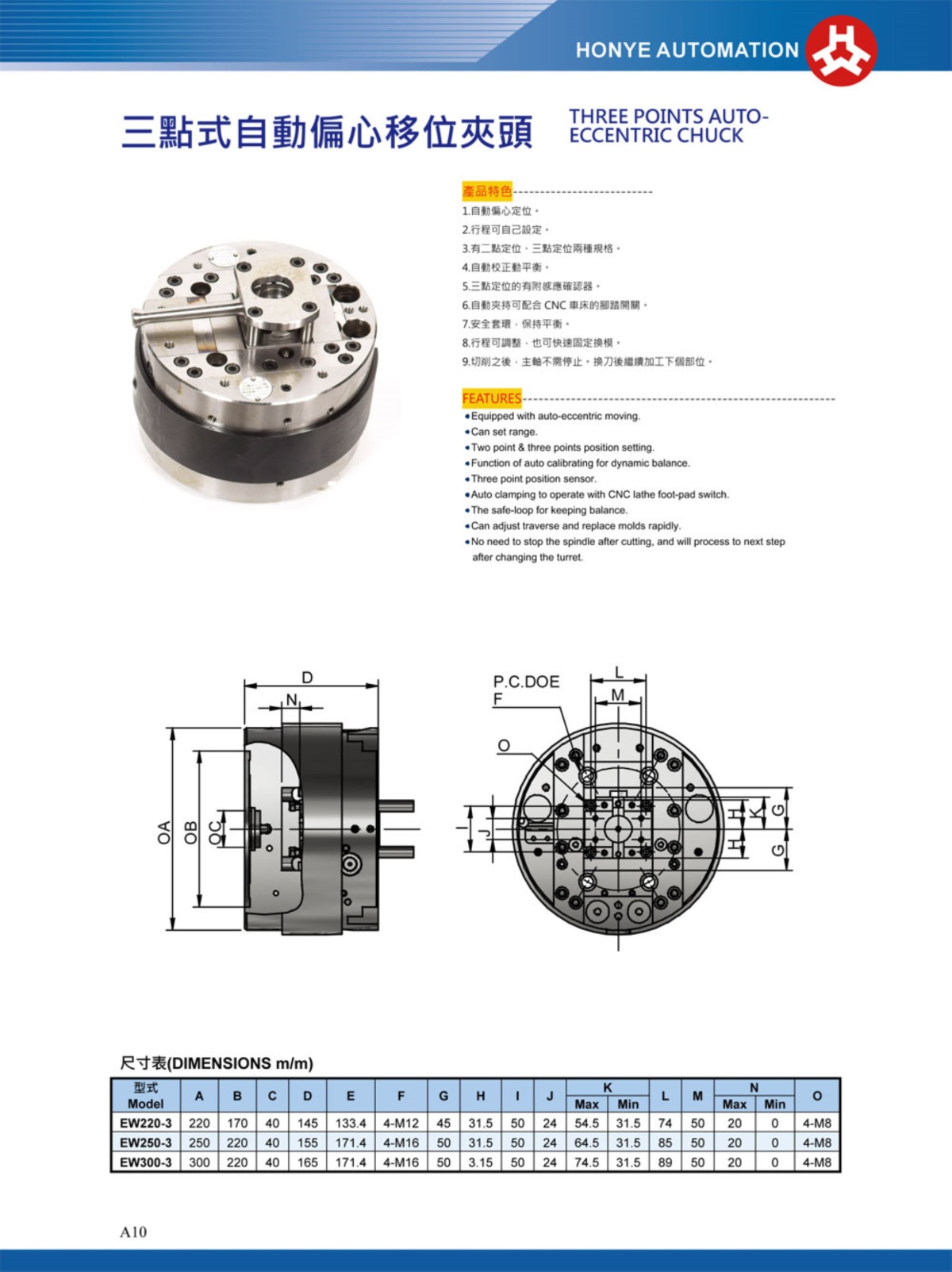 浩揚壓板式自動偏心位移卡盤參數(shù)表